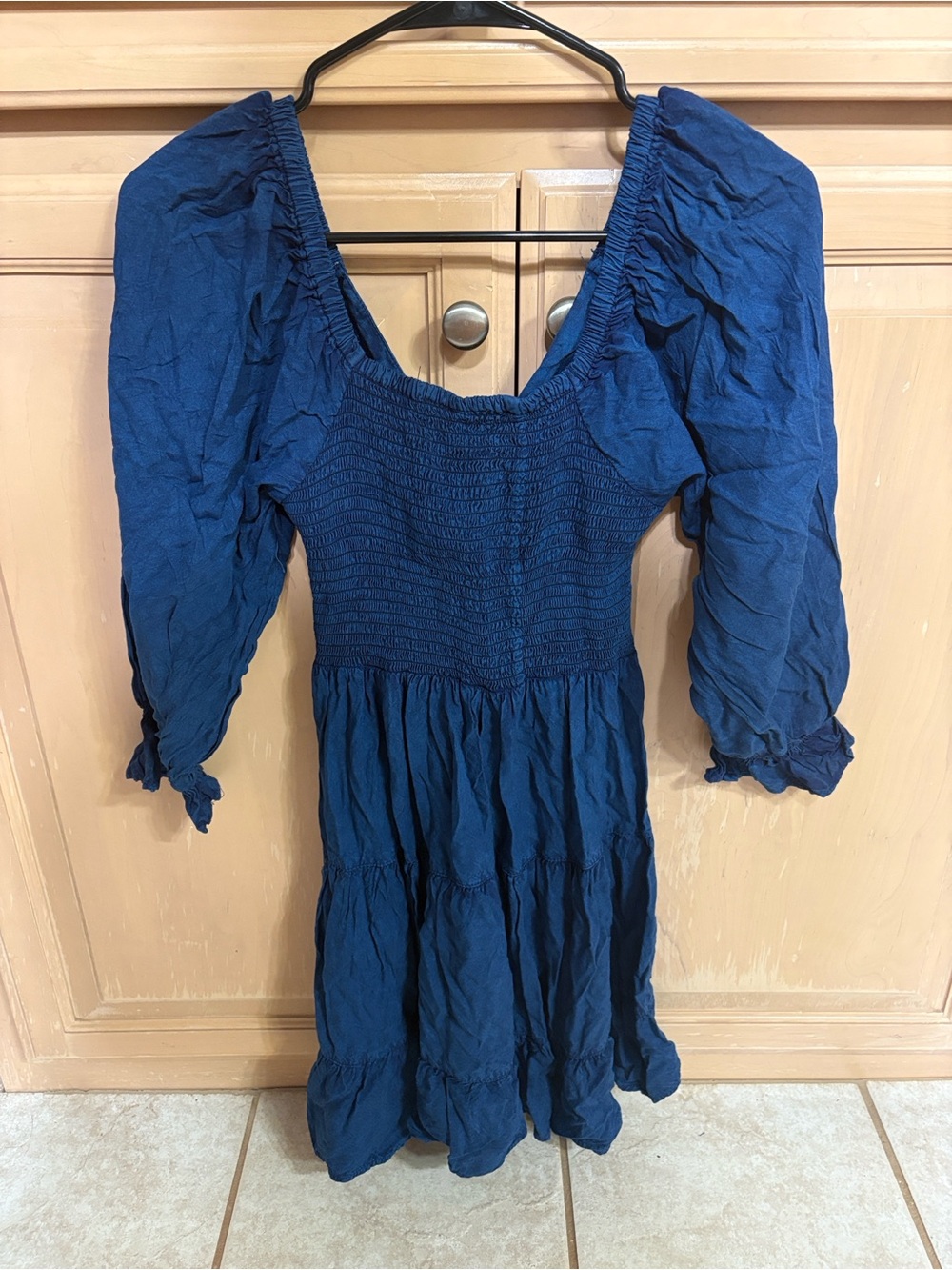 Navy Blue Tiered V-Neck Mini Dress - Picture 3 of 4